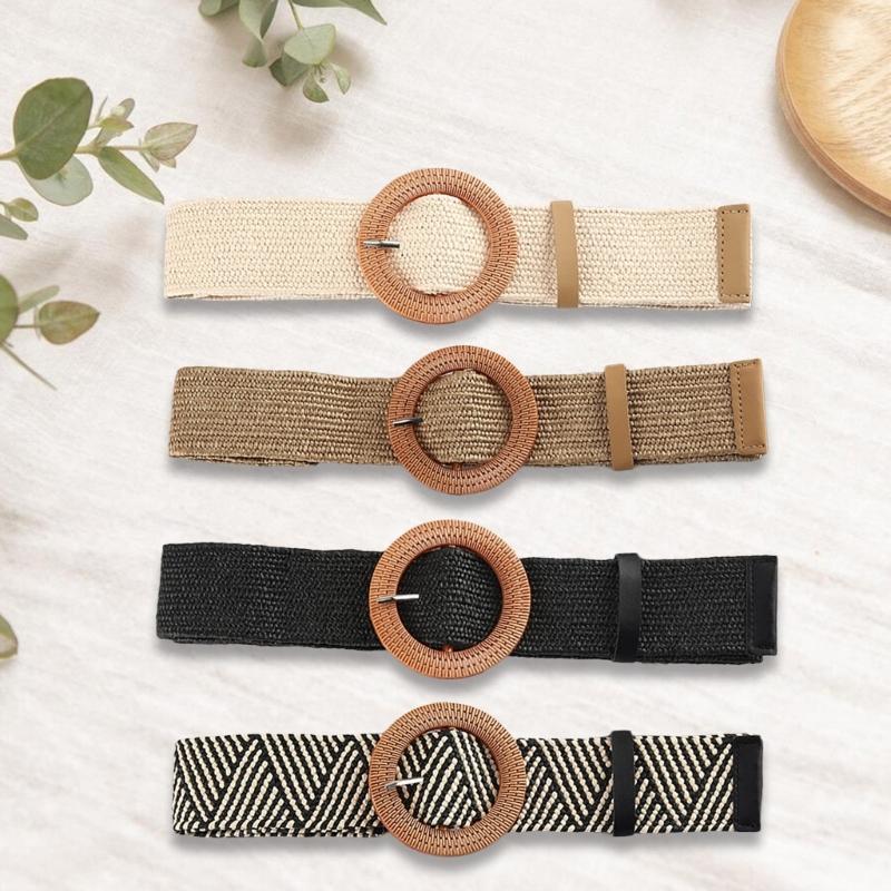Plastic Buckle Waist Belt Aesthetic Braided Belt Decorative Waistband Wide Belt for Dress Elegant Weaving Waiststrap