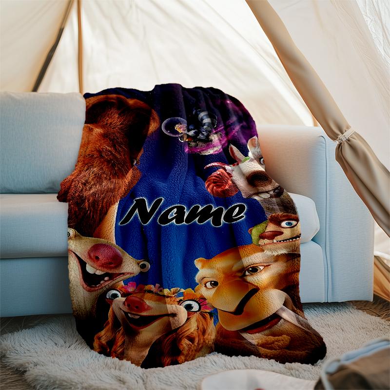 Personalisierte Decke mit individuellem Namen - Design mit Aufdruck aus Ice Age: Dawn of the Dinosaurs, Decke für Sofa, Bett, Reisen, Camping - Weich und warm, Tolles Geschenk