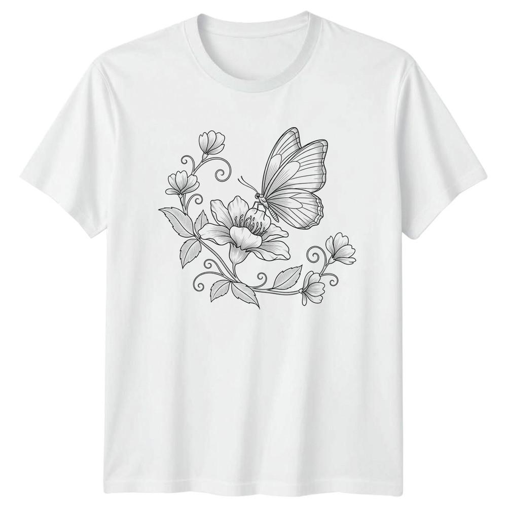 Detailed Butterfly And Floral Unisexs TShirt Botanical Art Mothers Day Gift S