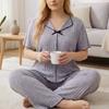 Milk silk pajamas set women's solid color short-sleeved trousers lapel bow loungewear two-piece set can be worn outside