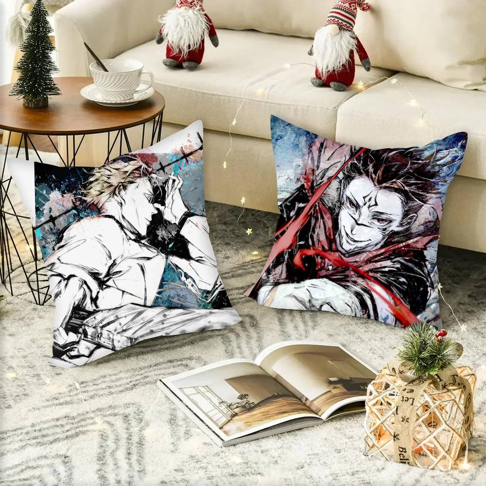 Ink Wash Hot Anime Jujutsu Kaisen Pillow Case Square Pillow Bedroom Sofa Leisure Comfort Cushion Car Home Decoration