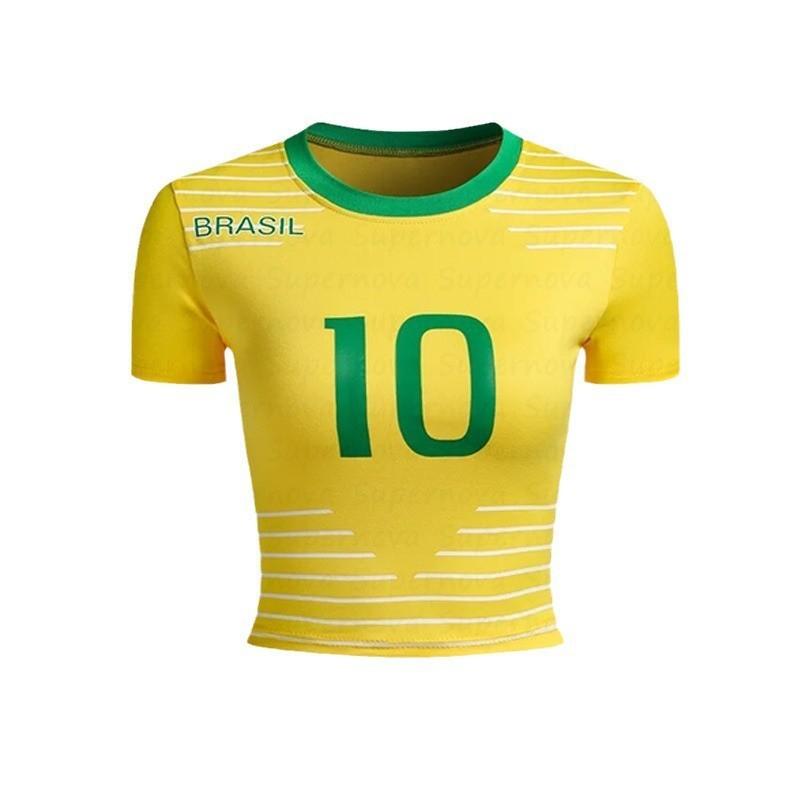 Y2K summer sexy hot girl slim fit round neck t-shirt for women S жёлтый