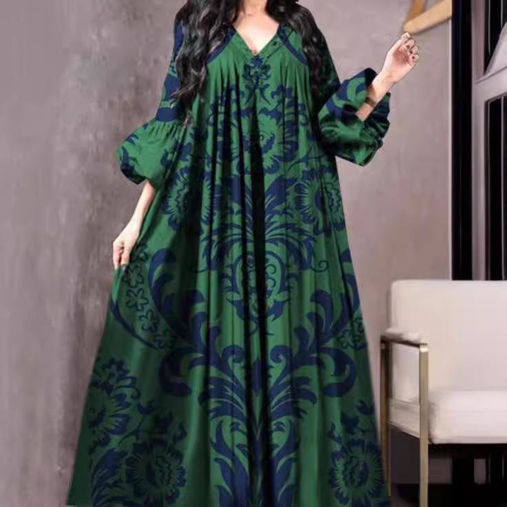 Women's Digital Print Loose Dress - Middle Eastern Style Robe