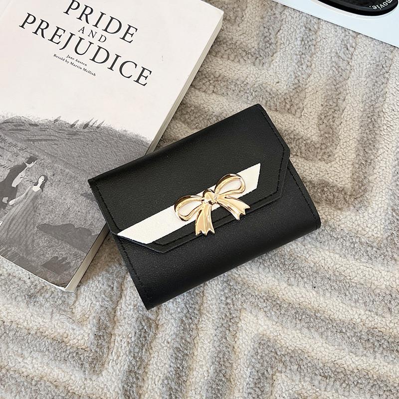 Simple Color Blocked Gold Bow Decoration For Women Casual Coin Purse For Daily Use