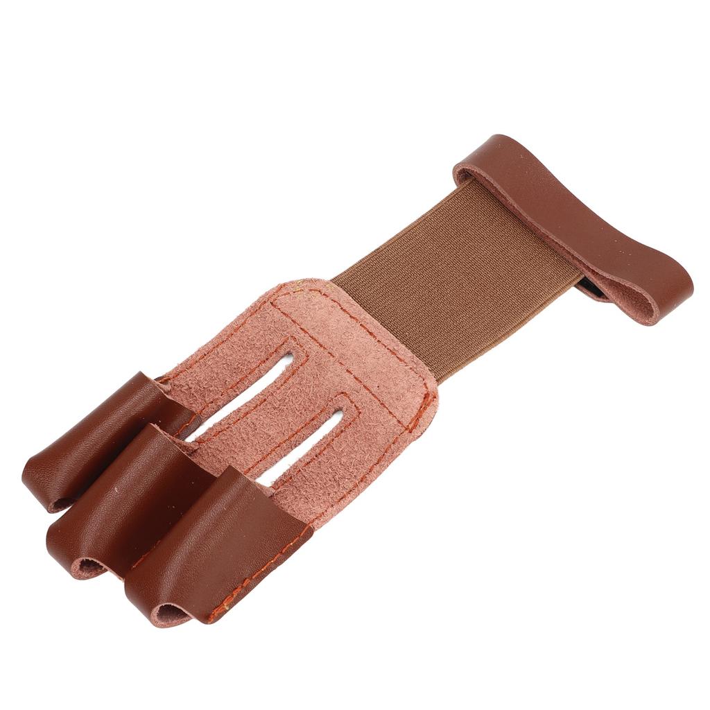 Archery Glove Cowhide Protective 3 Finger Guard Finger Tab Glove for Hunting Shooting Targeting Brown