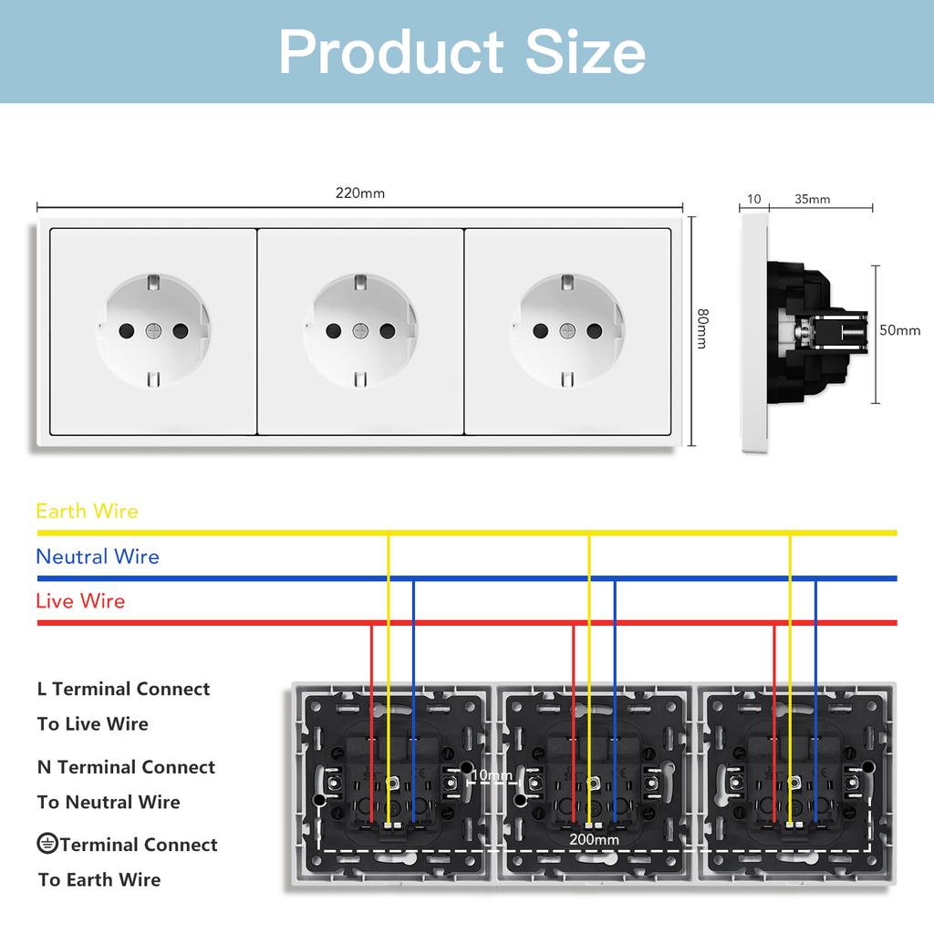 BSEED 1/2Gang Mechanical Light Switches Large Buttons 1Way With EU Socket 2USB Charging Ports Plastic Panel  No LED Light White