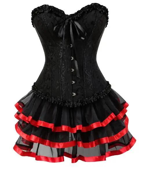 Corset Dress Skirts Set Tutu for Women Party Bustiers Costume Sexy Lace Up Vintage Corselet Clothing Black