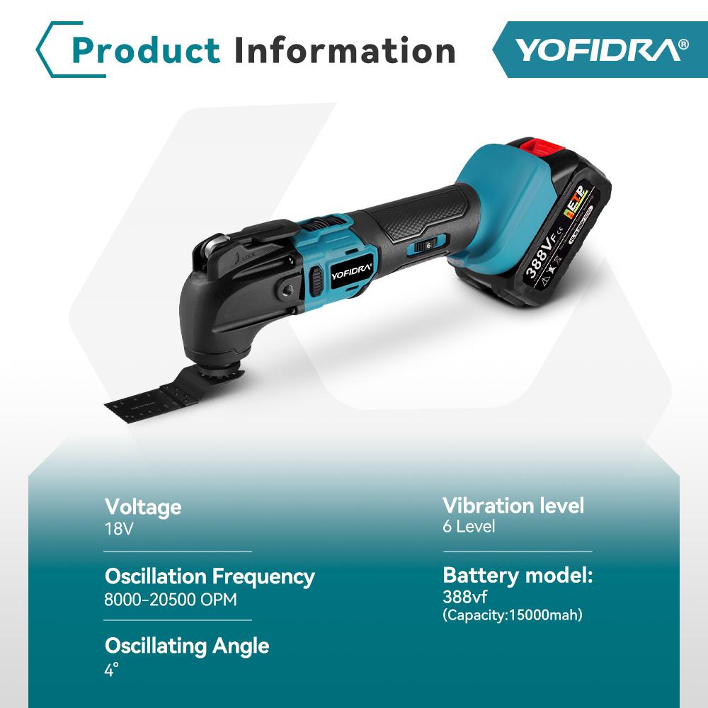 Yofidra 800W Brushless Oscillating Multifunctional Tool 6 Gears Cordless Electric Renovator Home Decoration Trimmer  For Makita 18v Battery