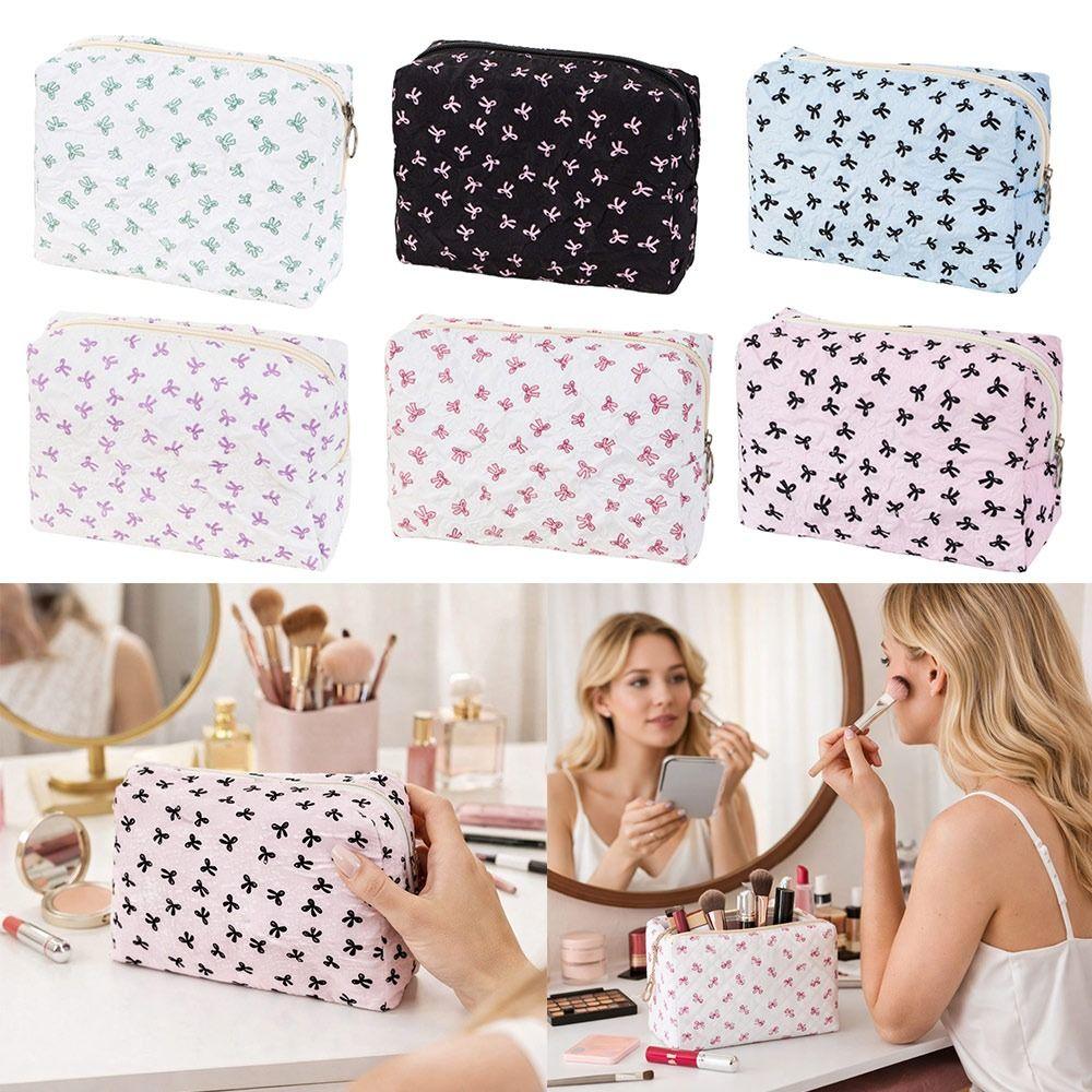 Portable Bow Makeup Bag Multifunctional Large Capacity Cosmetic Organizer Toiletry Handbag Women