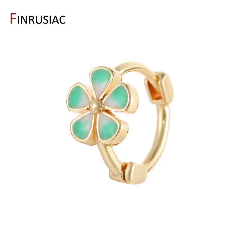 New Fashion 14K Gold Plated Brass Flower Enamel Hoop Earrings for Women Dripping Oil Huggies Earrings Girl Party Jewelry Gift