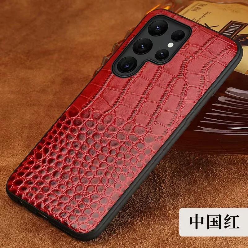 

Crocodile Pattern Cowhide Leather Case for Samsung Galaxy S24 Ultra S25 S23 Plus S22 S21 S20 FE Note 20 Mobile Phone Hard Cover S24 красный
