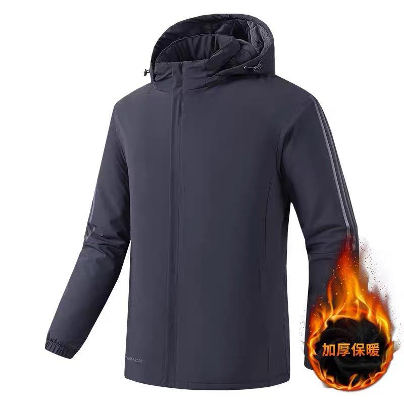 Men's new three-bar velvet cotton-padded jacket, large-size water-proof warm cotton clothes can be printed with OO.