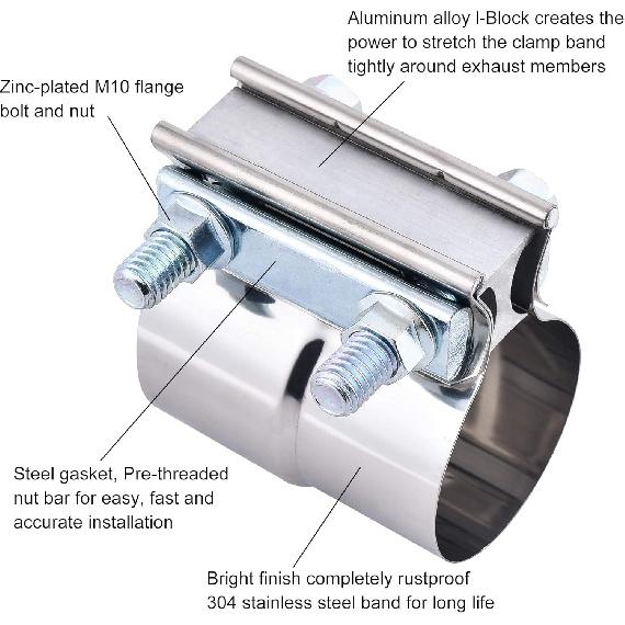 ZFBB2.5" Lap Joint Band Clamp Exhaust Clamps Pipe Repair Parts Stainless Steel