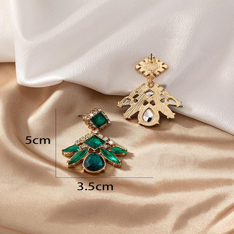 Stylish Geometric Green Rhinestone Dangle Earrings