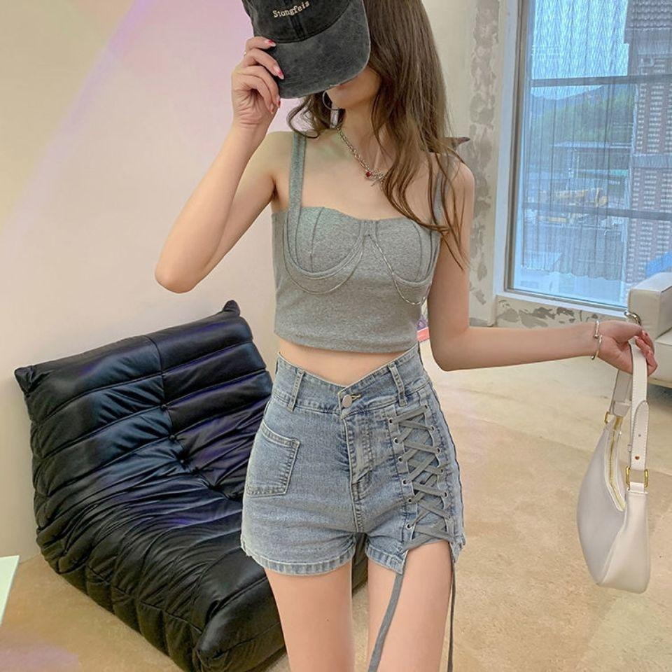 Short En Jean Taille Haute Pour Fille - Coton, Coupe A, élastique, Style Y2K Décontracté - 9