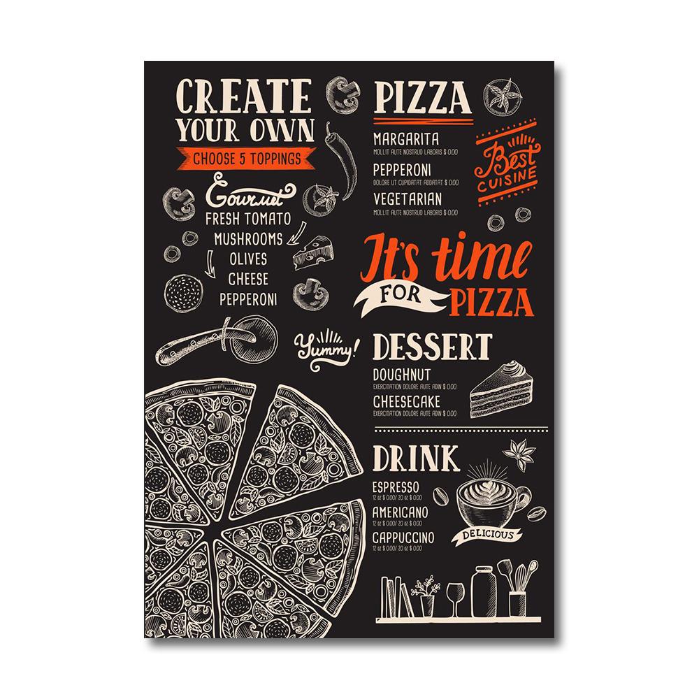 Vintage Pizza Menu Brochure for Food and Drink Cafe Canvas Painting Wall Art Italian Food Posters Restaurant Wall Decoration