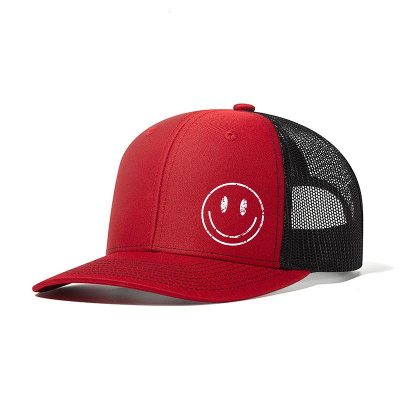 Heat Transfer Smiley Baseball Cap Slightly Curved Richardson Truck Cap Outdoor Breathable Mesh Cap Sun Protection