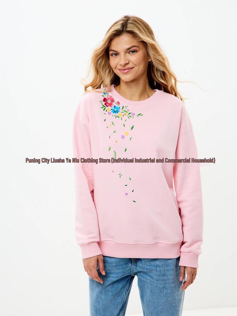 American-Style Cozy Floral Sweatshirt: Autumn/Winter Round Neck Top