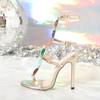 New Style Colour Gem Strap Designer Luxury High Heels Gladiator Sandals Women Summer Open Toe Wedding Banquet Shoes