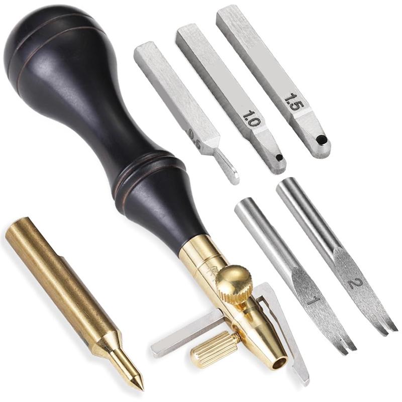 Premium-6 In 1 Leather Groover Tool, With Adjustable Stitching Groover, Leather Carving Cutting Tools, Leather Working Tools