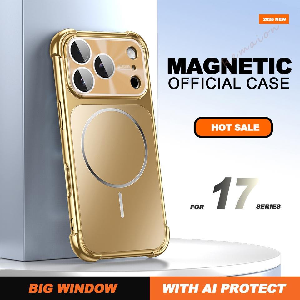 Magnetic Phone Case For iPhone 17 13 14 15 16 Pro Max Air Magsafe Official Big Windows Shockproof Protector Cover