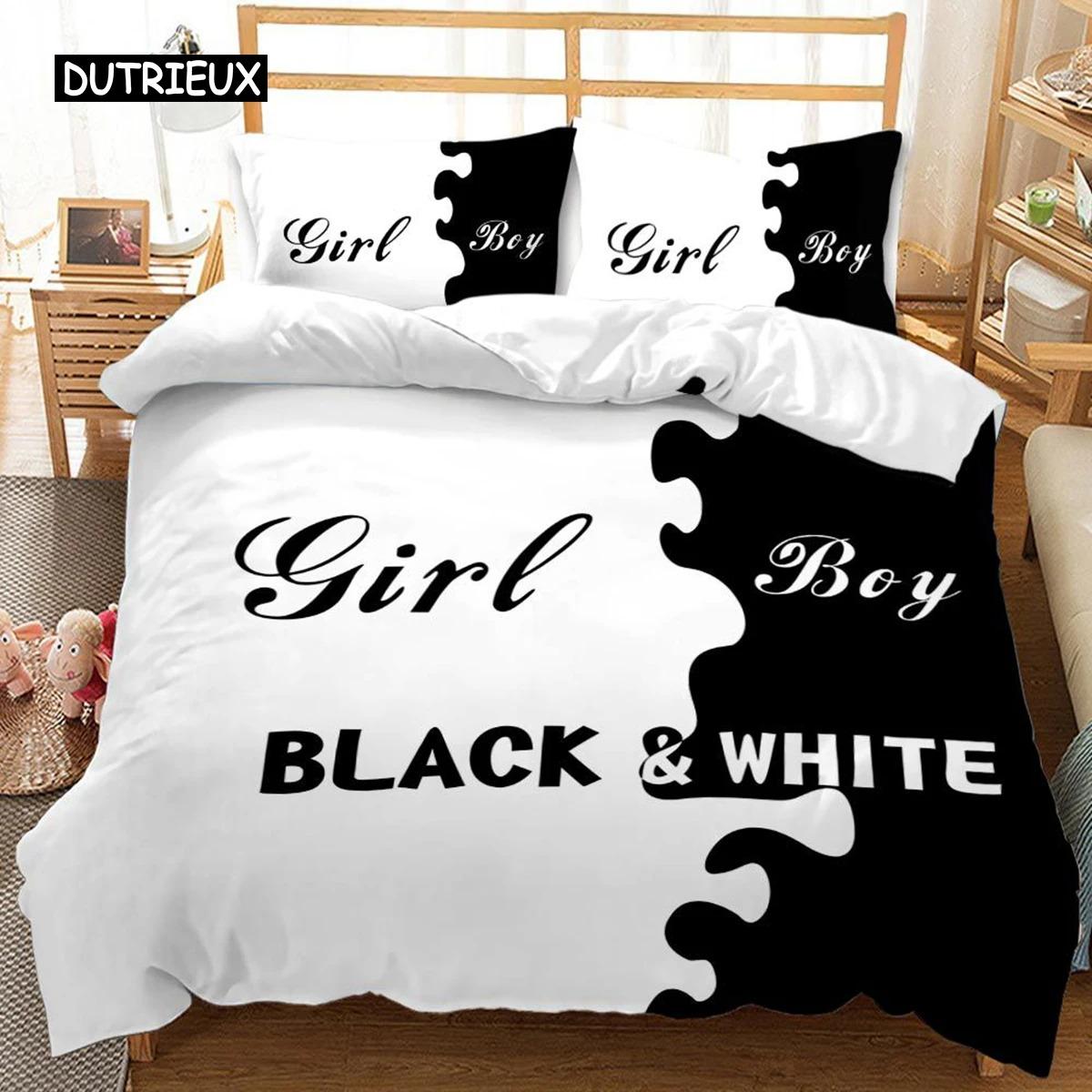 

Comforter Couple Lover White Black Bedding Set Adult King Queen Comforter Bedding Sets Valentine S Day Present For Women Men Comforter (quilt)-EU Single(135*200cm)3pcs