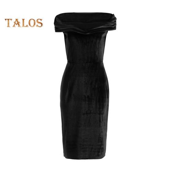 

Шумерское вечернее платье с открытыми плечами, без бретелек, бархатное облегающее платье-футляр, однотонное, без рукавов, с открытой спиной, коктейльное платье миди для выпускного вечера S чёрный