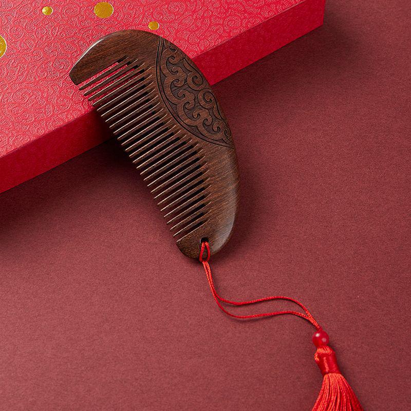 Red Wedding Comb Set for Brides - Elegant Mirror and Hair Combs