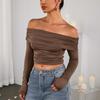 Milk Silk Long-sleeved Women's Top, European and American Sexy Backless Pleated Short Tube Top One-word Shoulder Top