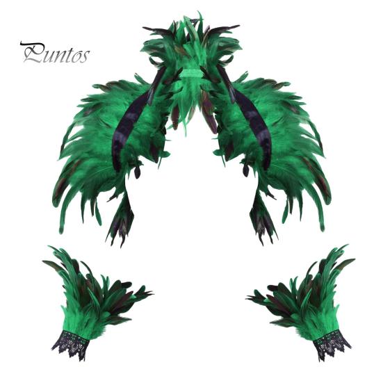 

1 комплект поддельный воротник с кольцом на запястье готический стиль перьевая шаль имитация перьев ажурное кружево унисекс модель сценическое шоу представление Хэллоуин косплей зелёный