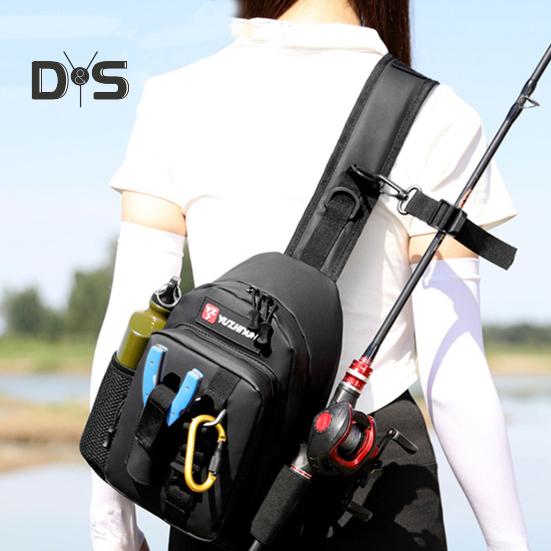 Fishing Bag with Rod Holder Waterproof Nylon Fishing Accessories Sling Bag Lightweight Outdoor Hiking Hunting Fishing Gear Single Shoulder Storage