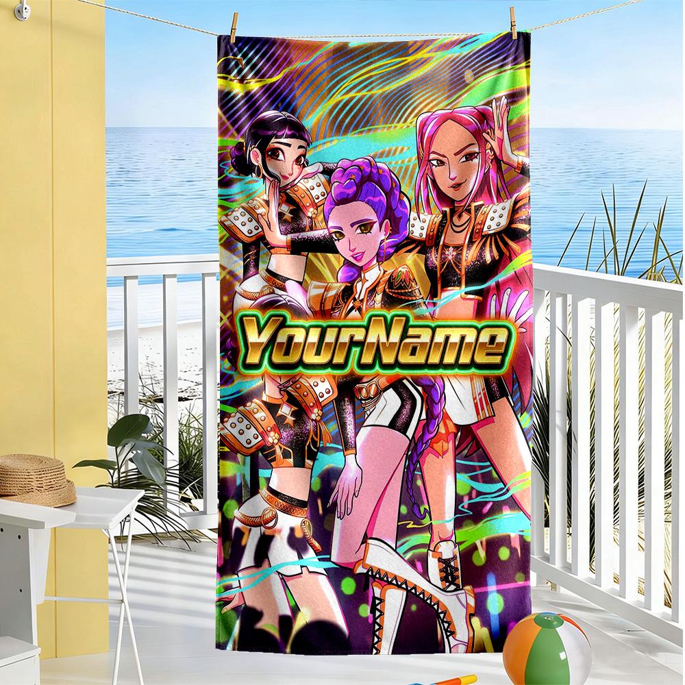 Demon Hunter Girls Personalized Name Beach Towel Super Soft & Absorbent Suitable for Swimming Gym Camping Yoga Vacation