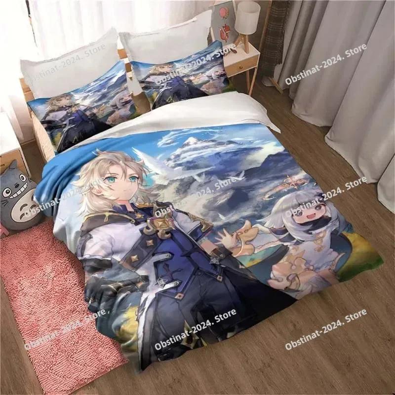 Genshin Impact Game Anime Bedding Set Printed Bed Set With Pillowcase Bed Duvet Cover Soft Single Double Queen Super King Size