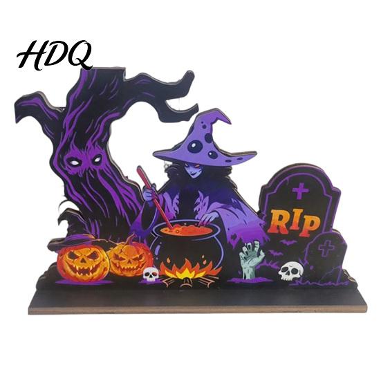 Tiered Tray Decorations Halloween Pumpkin Haunted House Letter Ornament Wooden Tabletop Spooky Seasonal Accents Festive Desk Decoration for