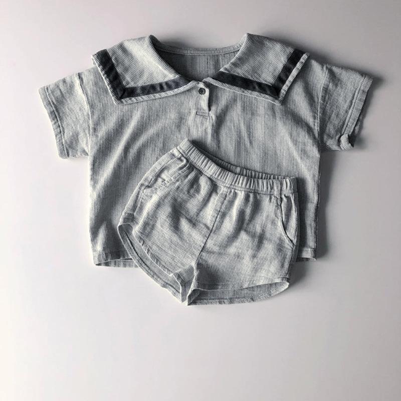 

Korean Kids Summer Navy-Style Short Sleeve Two-Piece School Set