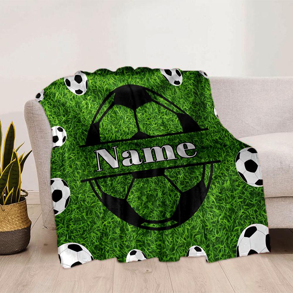 Soccer Ball Home Customize Your Name Blankets Comfortable Soft Lightweight Allseason Multipurpose Blanket For Picnics Sofas Offices Beds Living Rooms