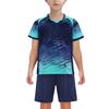 Children‘s Football Training Outfit V-Neck Short Sleeve Patterned T-Shirt and Elastic Waistband Drawstring Shorts for Athletic Practice