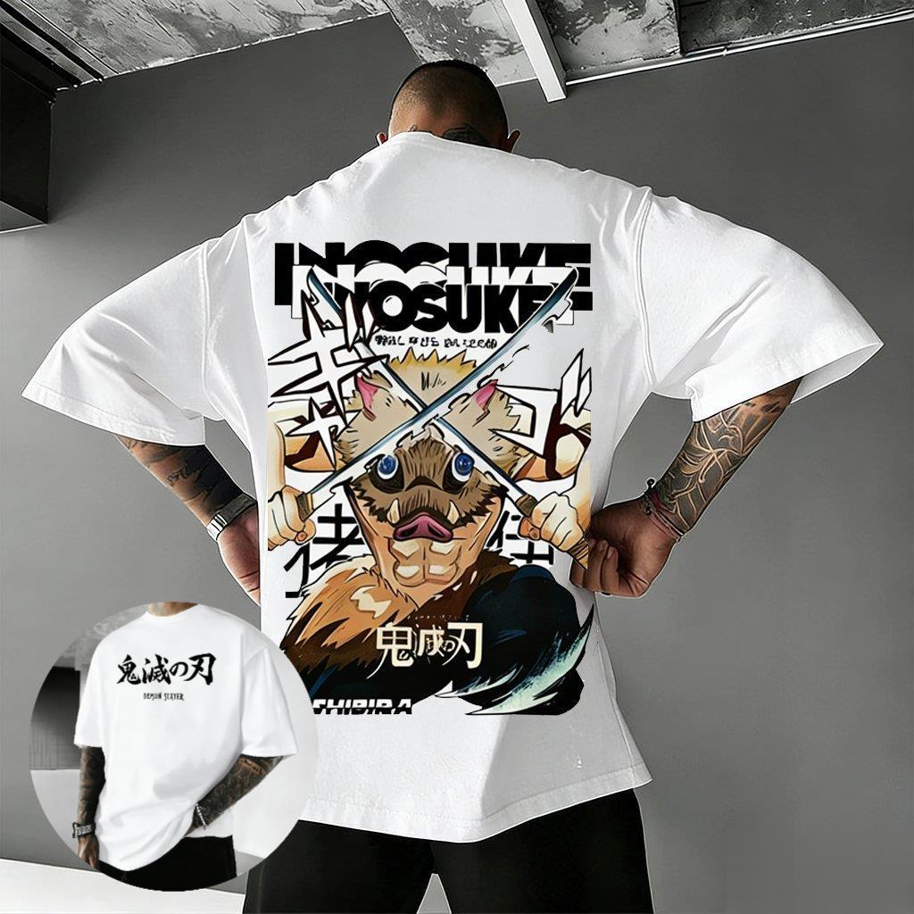 Demon Slayer Inosuke T Shirt Men Women Anime Cotton Short Sleevetee Streetwear Summer New Oversized Casual Tops Graphic Tee Y2k