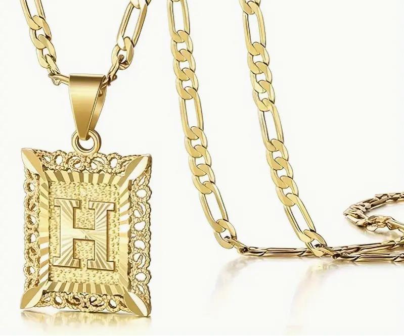 Collana con Ciondolo 26 Lettere Placcata Oro con Catena Spessa