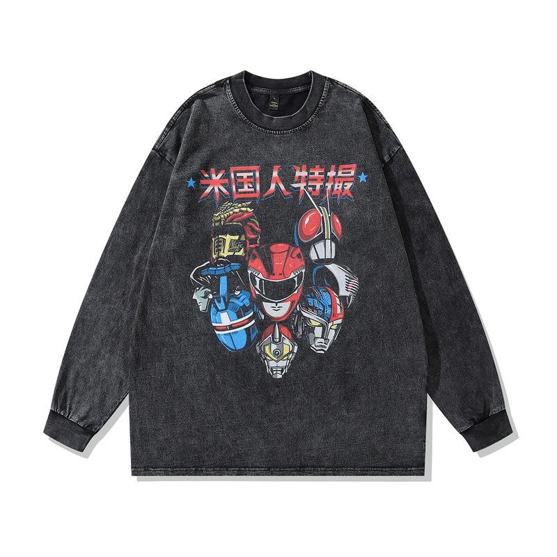 Harajuku Street Retro Trendy Brand Washing Water Old Long-Sleeved T-Shirt Men And Women Oversize Hip-Hop Couple Top