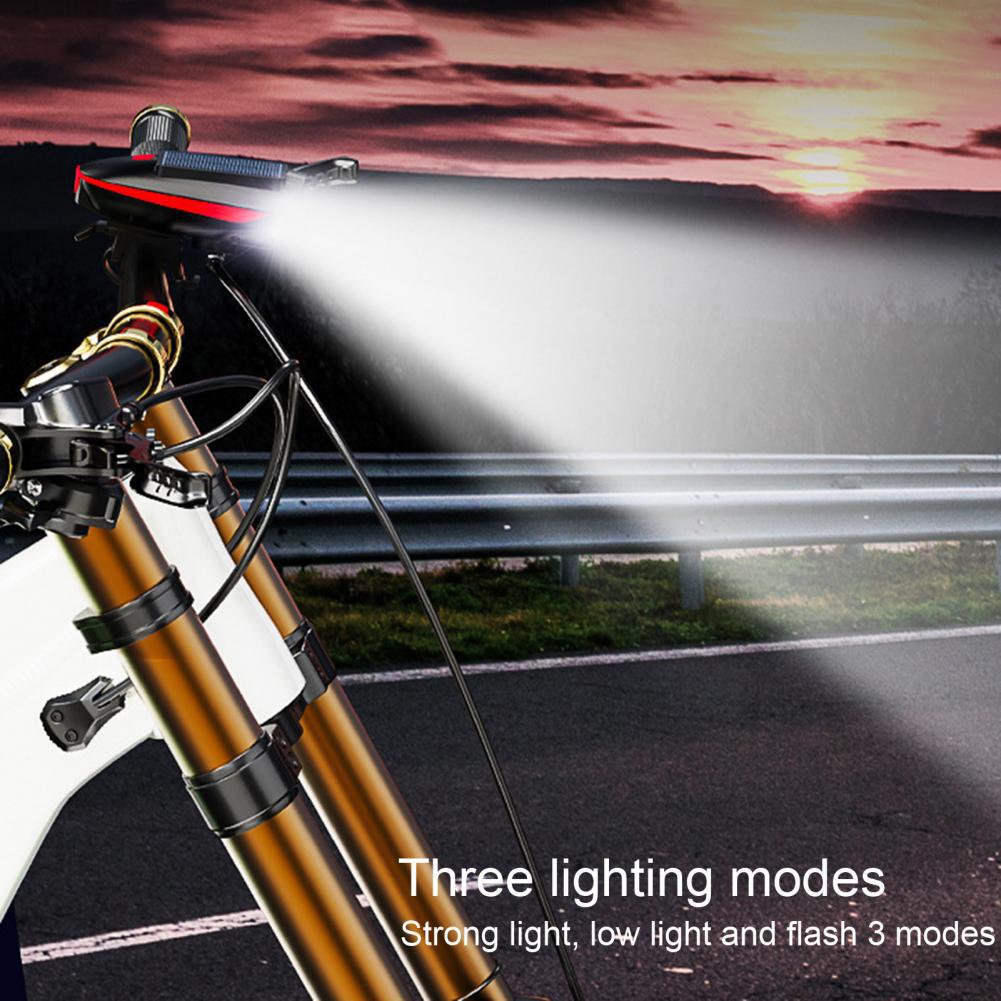 Solar Power Bike Light Waterproof Bicycle Headlight 120 Decibel Horn High Brightness