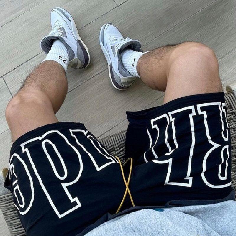 

Rhude Track Special-Interest Fashion Brand American Summer Athleisure Black Loose Men Boys Half Length Shorts Rhude Nylon Shorts Black XL