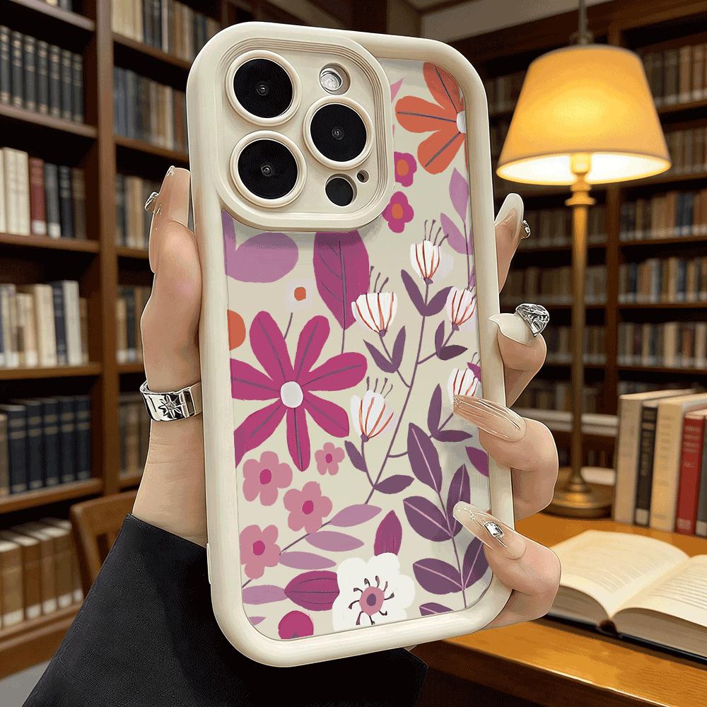 Purple Floral Pattern Phone Case for iPhone 17 16 15 14 13 12 11 Pro Max Plus Anti Scratch, Gel Flexible Protective
