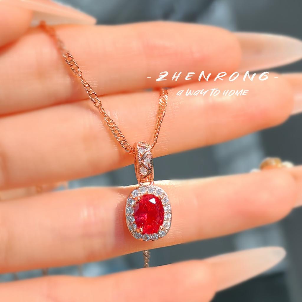 Luxury  Rose Gold Plated Oval Ruby Zirconia Fashion Jewelry Sets Sparkling Crystal Female Banquet Ring/Earring/Necklace Chain