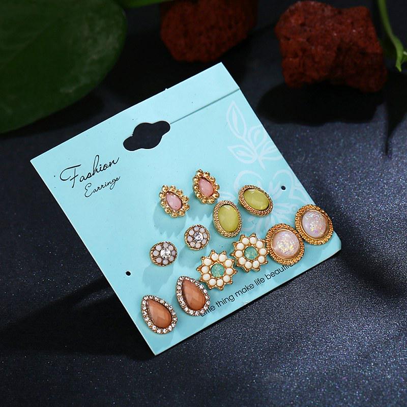 Kobiety Krople wody Kolczyki kwiatowe 6 par Zestaw kolczyków sztyftowych Symetryczne wisiorki do uszu