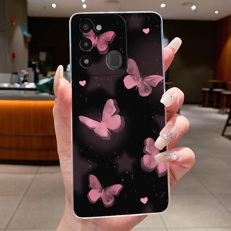 Back Cover For Tecno Spark 8C Case Clear Luxury Fashion Aesthetic Butterfly Flower Soft TPU Silicone Phone Case Tecno KG5k KG5j