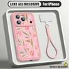 Shockproof Lanyard Case For iPhone 17 Pro Max 17e iPhone 16 15 14 13 Pro Max Vintage White Flower Soft Silicone Bumper Cover