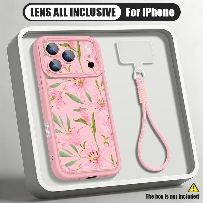 Shockproof Lanyard Case For iPhone 17 Pro Max 17e iPhone 16 15 14 13 Pro Max Vintage White Flower Soft Silicone Bumper Cover