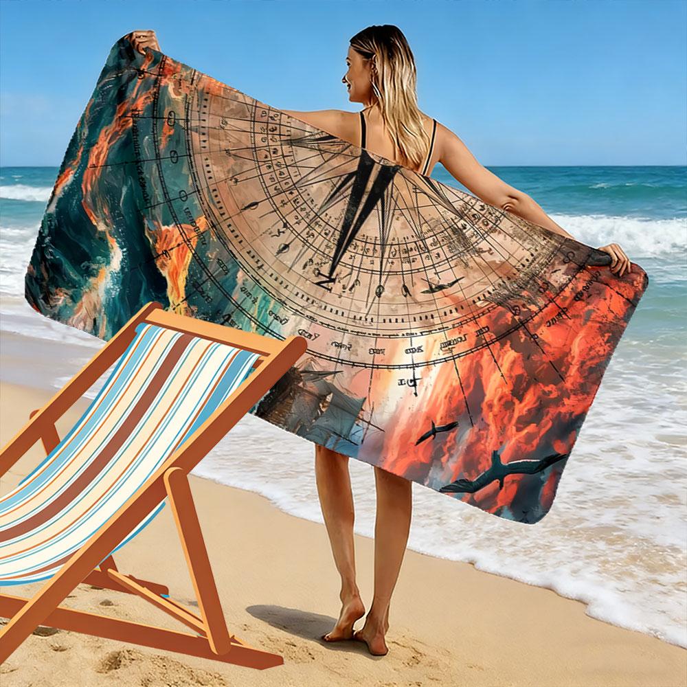 Compass and Sailing Ship Design Beach Towel Quick-drying for Travel Outdoor Sports Jogging Beach and Swimming