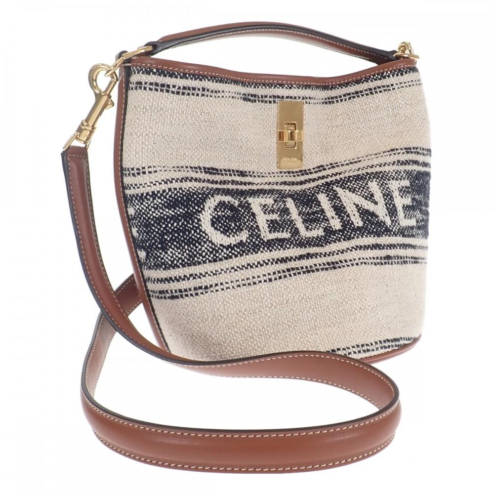 CELINE  197572ERF.01WB Shoulder Bag White Canvas/leather Women